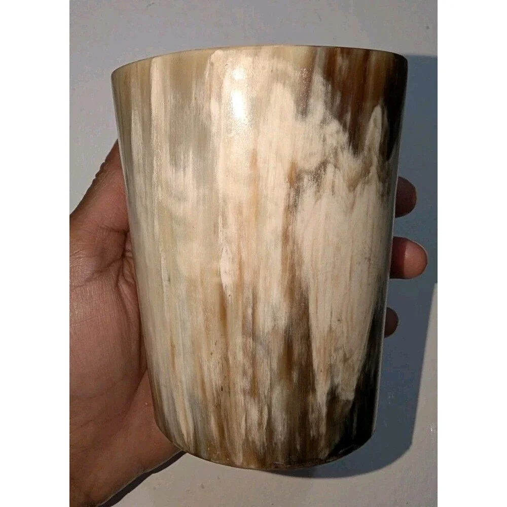 Vintage Authentic Ox Horn Drinking Cup Tumbler Handcrafted Signed Maker Mark 4